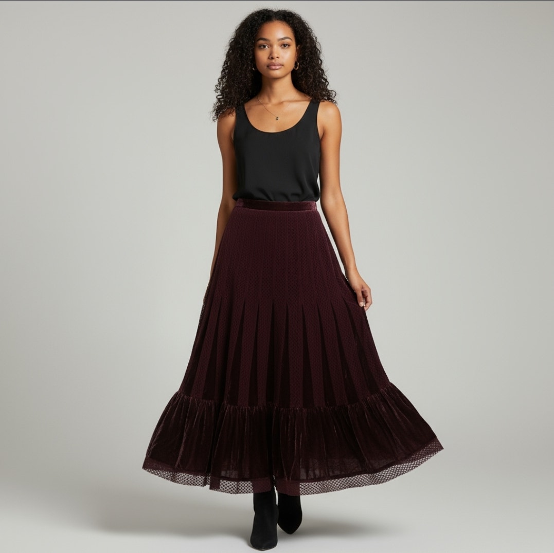 Free People Vintage Burgundy Size 0 Paneled Velour Skirt